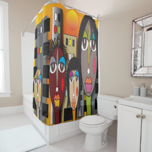 Abstract City Faces Shower Curtain