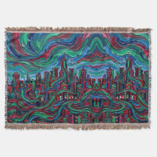 Abstract City Skyline Jewel Tone Oil Blankets