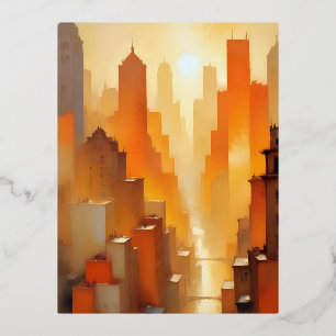 Abstract Cityscape Buildings Poster Background Art Foil Holiday Postcard
