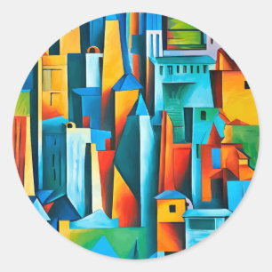 Abstract Cityscape Buildings Skyscrapers Art Classic Round Sticker