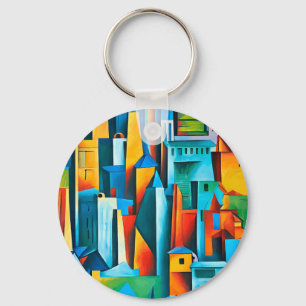 Abstract Cityscape Buildings Skyscrapers Art Magn Key Ring