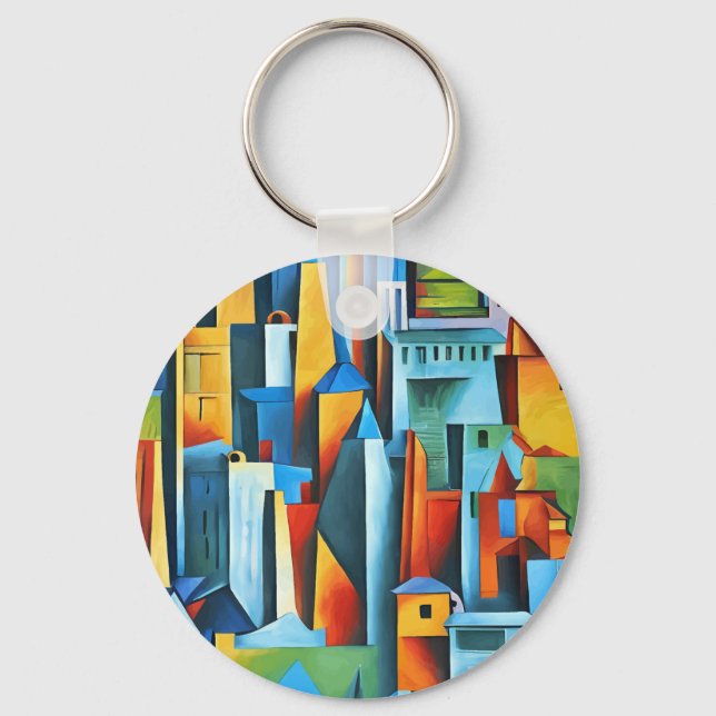 Abstract Cityscape Buildings Skyscrapers Art  Magn Key Ring (Front)