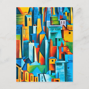 Abstract Cityscape Buildings Skyscrapers Art Postcard