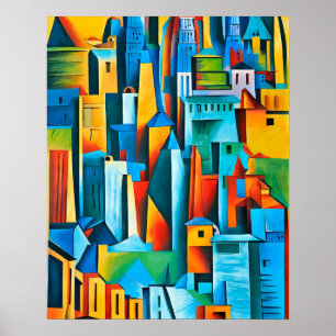 Abstract Cityscape Buildings Skyscrapers Art Poster