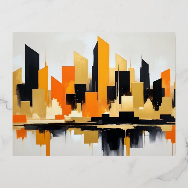 Abstract Cityscape Modern Architecture Background  Foil Holiday Postcard (Front)