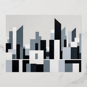 Abstract Cityscape Modern Architecture Background Foil Holiday Postcard