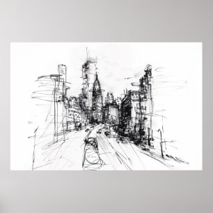 Abstract Cityscape View Sketch - Poster