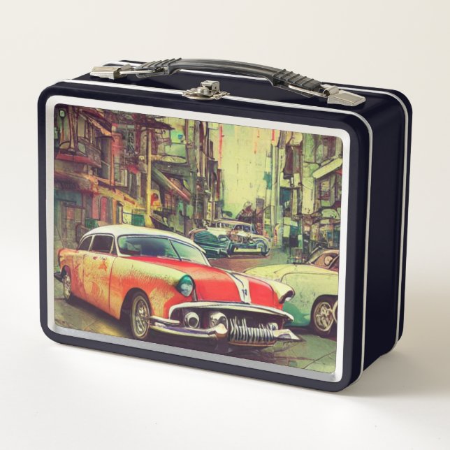 Abstract Classic Cars 1950s Metal Lunch Box (Front)
