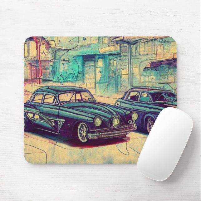 Abstract Classic Cars 1950s Mouse Mat (With Mouse)