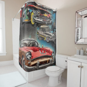 Abstract Classic Cars 1950s Shower Curtain