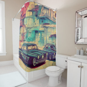 Abstract Classic Cars 1950s Shower Curtain