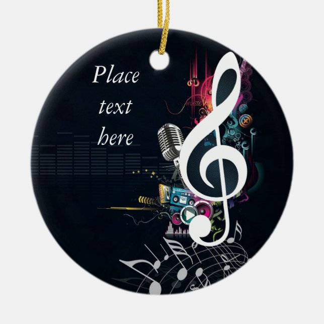 Abstract Cleft Note and Microphone Ceramic Tree Decoration (Front)