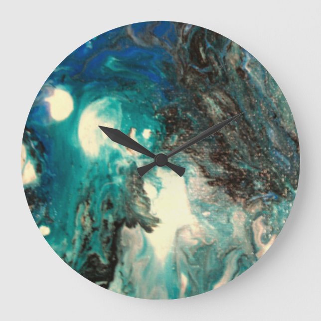 Abstract clock with fluid pour acrylic art design (Front)