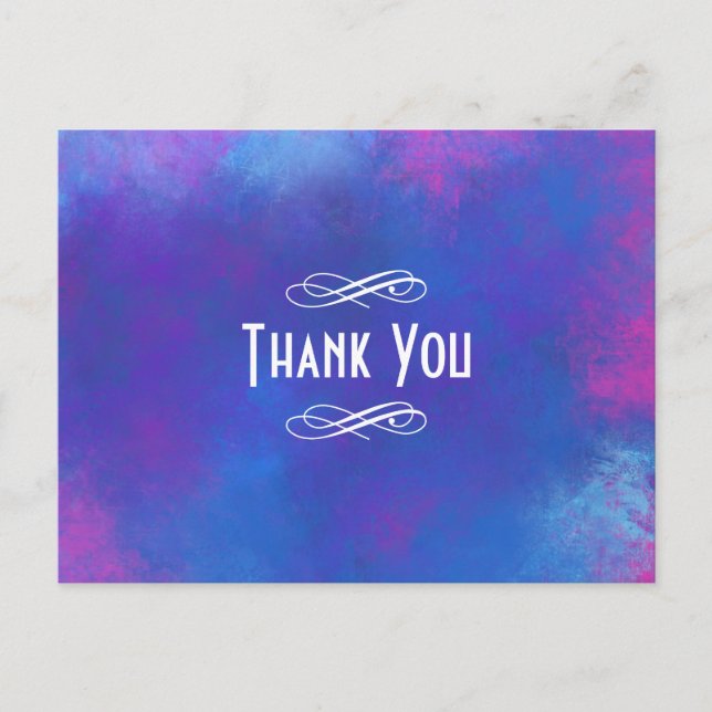 Abstract Clouds in Pink Purple and Blue Thank You Postcard (Front)