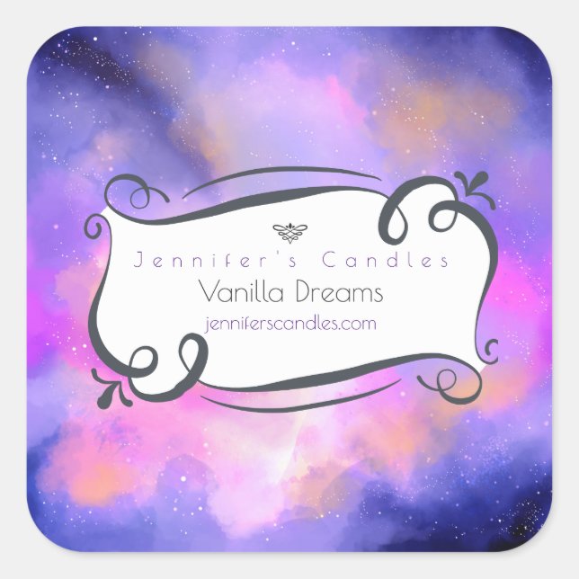 Abstract Clouds in Purple Pink and Yellow Candle Square Sticker (Front)