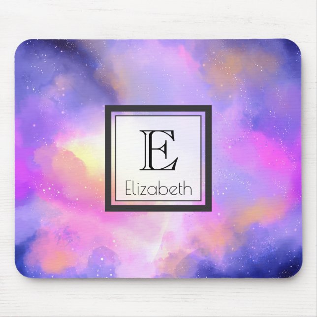 Abstract Clouds in Purple Pink and Yellow Monogram Mouse Mat (Front)