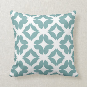 Abstract Clover Pattern in Sea Glass and White Cushion