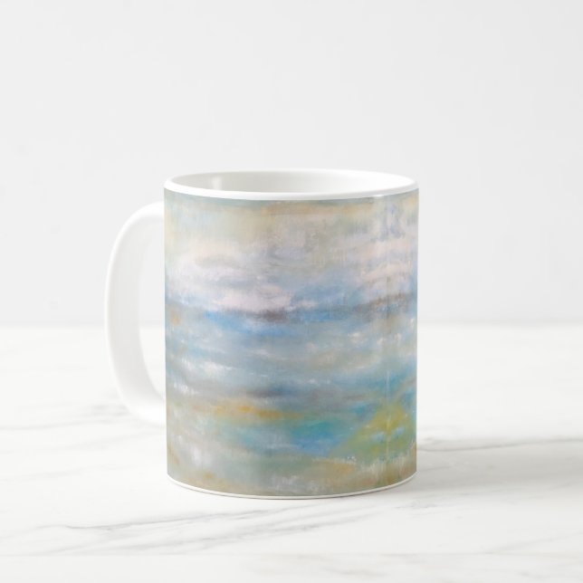 Abstract Coastal Beach Ocean Clouds Painting Coffee Mug (Front Left)