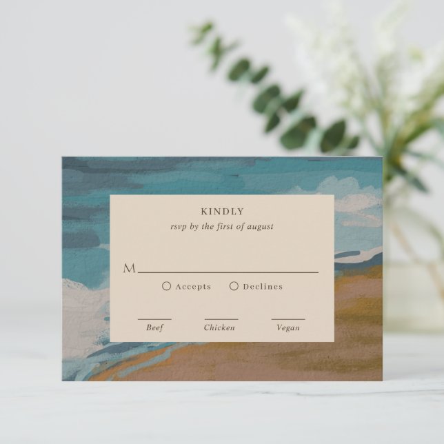 Abstract Coastal Chic Modern Wedding RSVP Card (Standing Front)