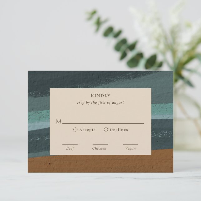 Abstract Coastal Chic Modern Wedding RSVP Card (Standing Front)