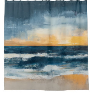 Abstract Coastal Golden Horizon Shower Curtain