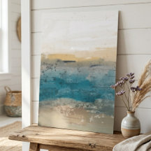 Abstract coastal landscape with teal and beige