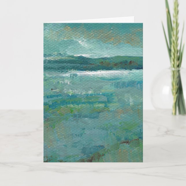 Abstract Coastal Shore With Mountains Painting Holiday Card (Front)