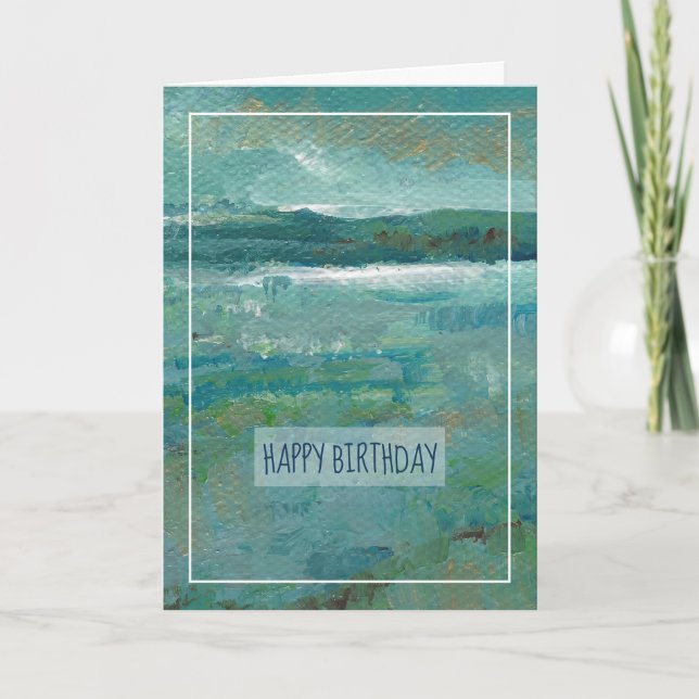 Abstract Coastal Shore With Mountains Painting Holiday Card (Front)