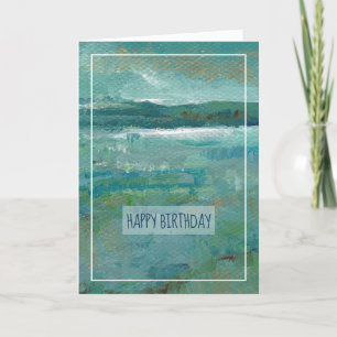 Abstract Coastal Shore With Mountains Painting Holiday Card