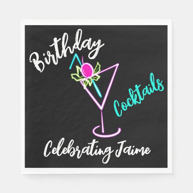 Abstract Cocktail Neon Drink Bar Club Napkin (Front)