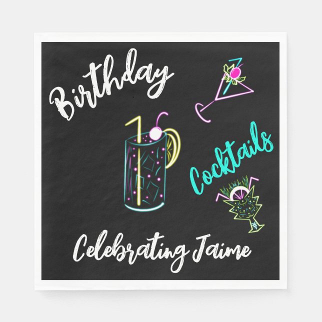 Abstract Cocktail Neon Drinks Bar Club Napkin (Front)