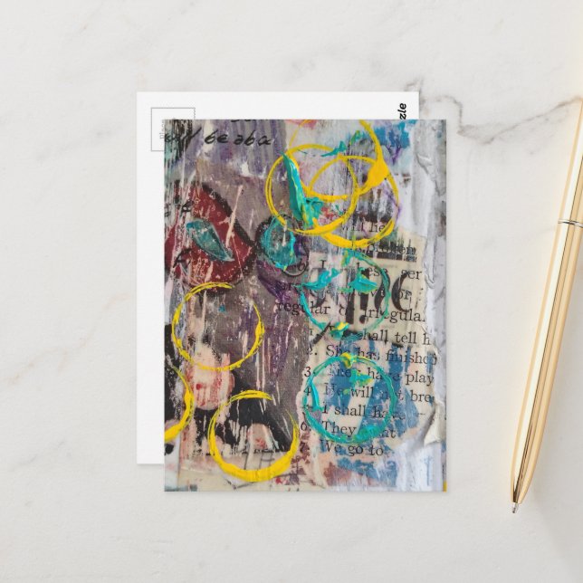 abstract collage blue yellow circles postcard (Front/Back In Situ)