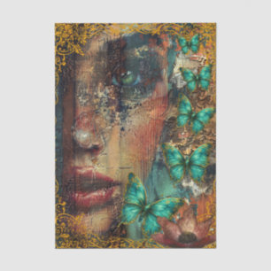 Abstract Collage Girls Face & Butterflies Tissue Paper
