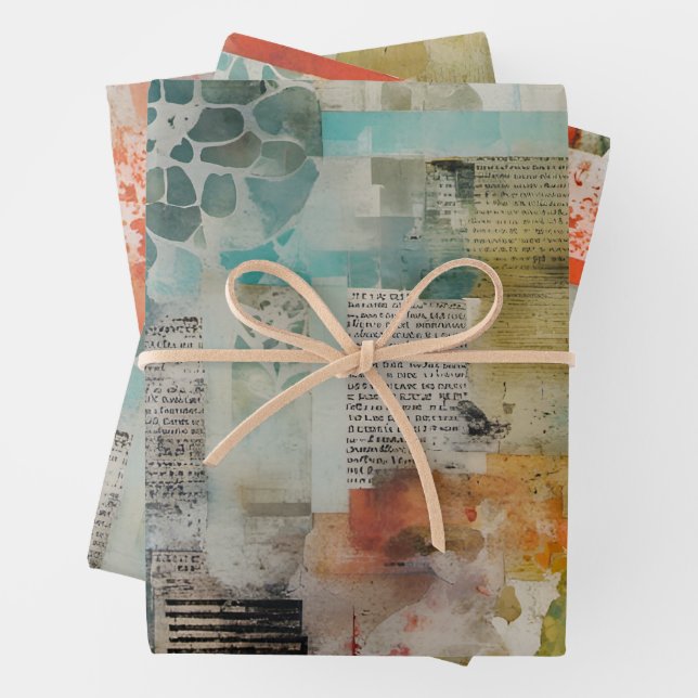 Abstract Collage Mixed Media Abstract Wrapping Paper Sheet (In situ)