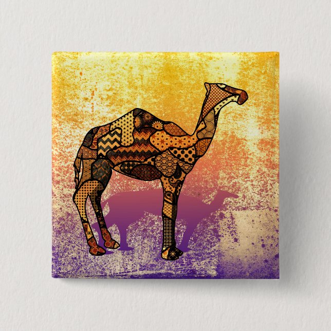 Abstract Collage Ozzy the Camel ID102 15 Cm Square Badge (Front)