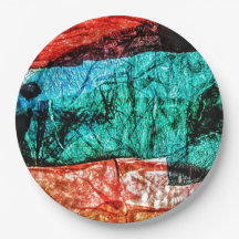 Abstract collage paper plate recycled plastic
