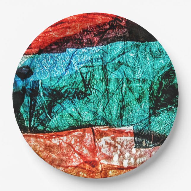 Abstract collage paper plate recycled plastic (Front)