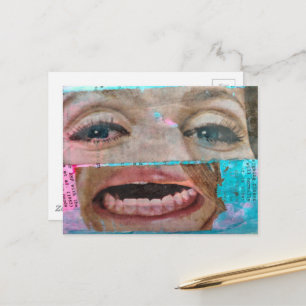 abstract collage with a eyes and mouth from 1968 postcard