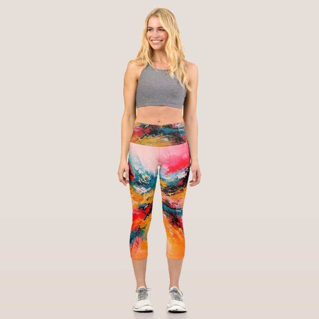 Abstract Colorful Art Capri Leggings (Front)