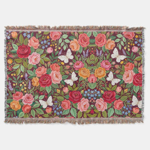 Abstract Colorful Botanical Roses Garden Blankets