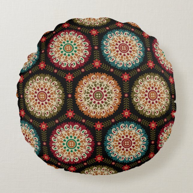 abstract colorful circle bunch pattern backgrounda round cushion (Front)