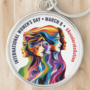 Abstract Colorful Faces Women's Day   IWD Key Ring