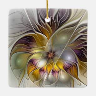 Abstract Colorful Fantasy Flower Fractal Art Ceramic Ornament