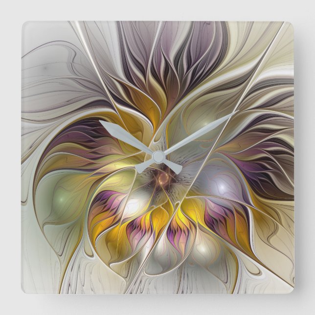 Abstract Colorful Fantasy Flower Modern Fractal Square Wall Clock (Front)