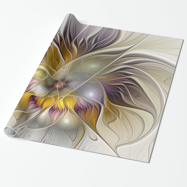Abstract Colorful Fantasy Flower Modern Fractal Wrapping Paper (Unrolled)