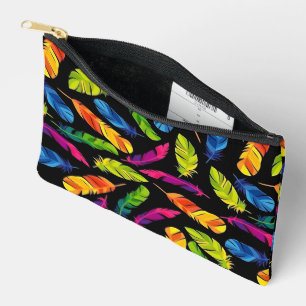 Abstract colorful feather explosion accessory pouch