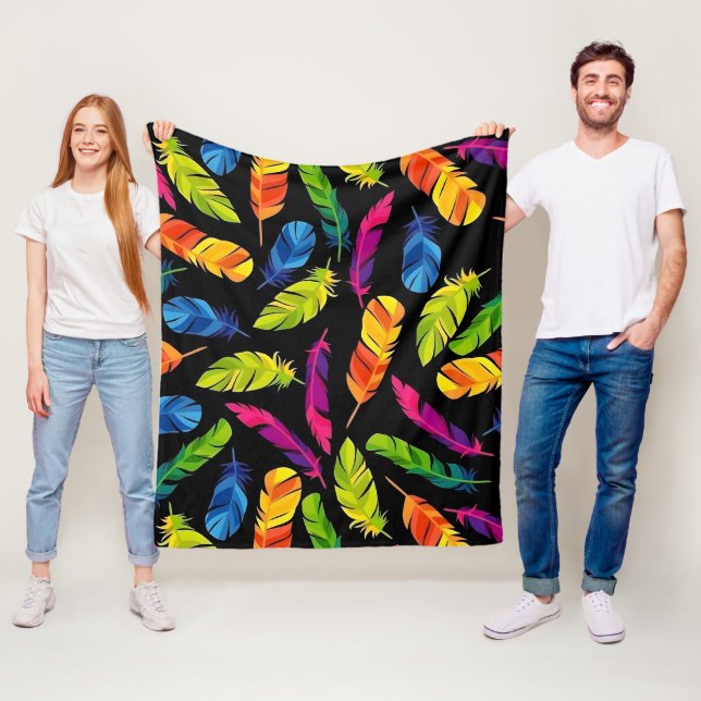 Abstract colorful feather explosion fleece blanket (In Situ)