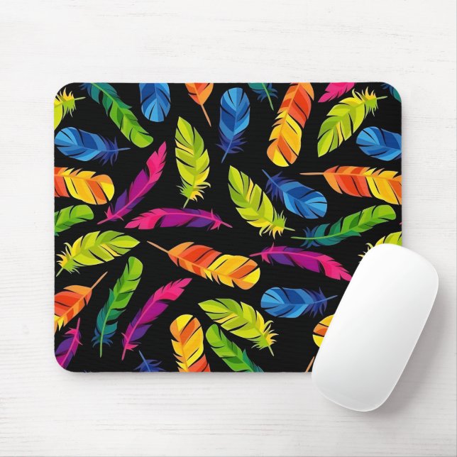 Abstract colorful feather explosion mouse mat (With Mouse)