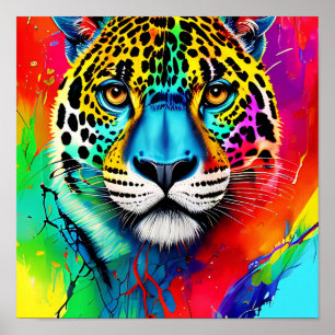 abstract colorful jaguar art poster