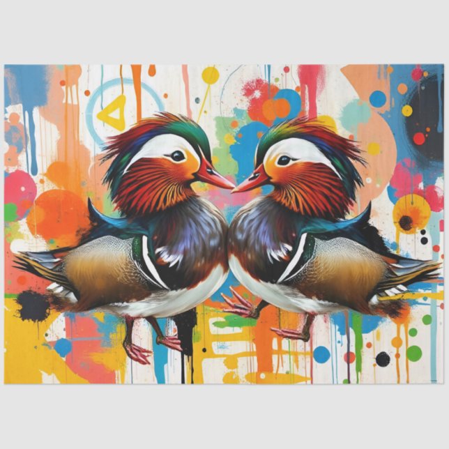 Abstract Colorful Mandarin Ducks Couple Decoupage  Tissue Paper (Front)